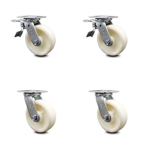 6 Inch Nylon Swivel Caster Set with Roller Bearing 2 Total Lock Brake SCC
